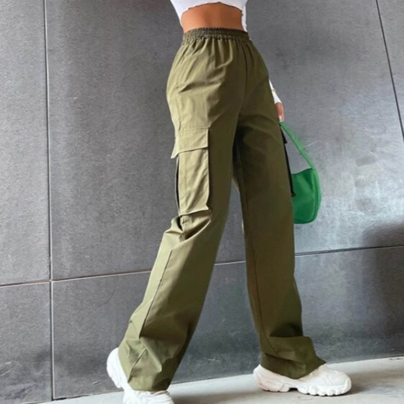 Cargo Pants Women Plus Size Belt Less High Waisted Wide Leg Trousers Straight Leg Relaxed Style Trousers Trousers